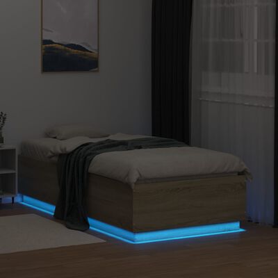 vidaXL Bettgestell mit LED Sonoma-Eiche 90x190 cm Holzwerkstoff