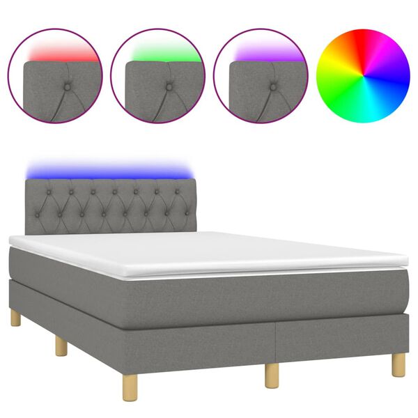 vidaXL Boxspringbett mit Matratze & LED Dunkelgrau 120x200 cm Stoff