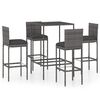 vidaXL 5-tlg. Gartenbar-Set mit Kissen Poly Rattan Grau