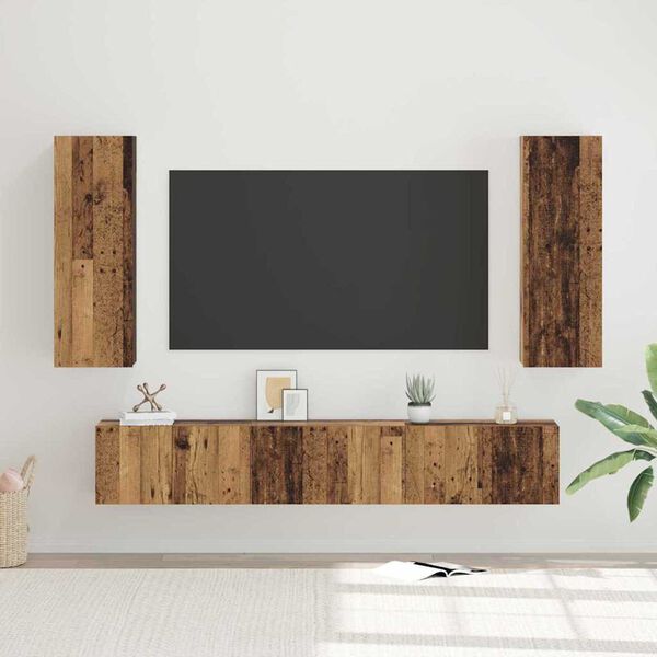 vidaXL TV-Schrankset Wandmontiert 5 pcs Altholz Holzwerkstoff