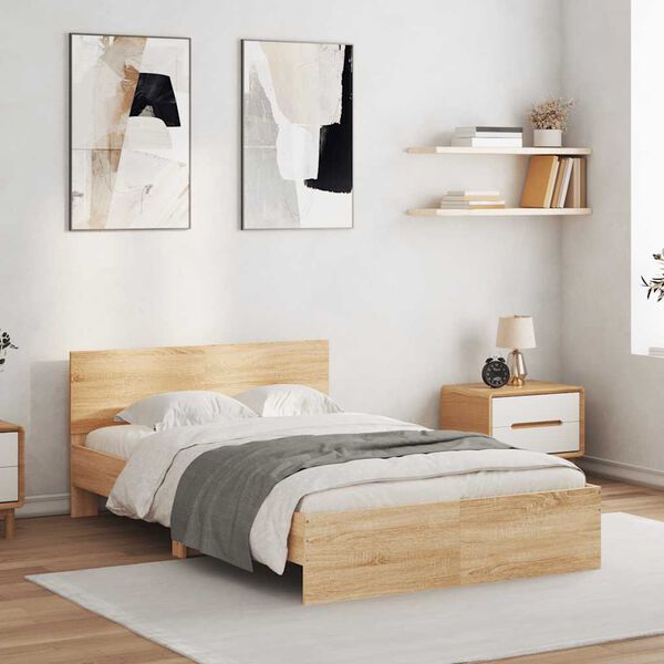 vidaXL Bettgestell mit Kopfteil LED-Beleuchtung Sonoma-Eiche 120x200cm