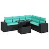 vidaXL 7-tlg. Garten-Sofagarnitur mit Kissen Schwarz Poly Rattan