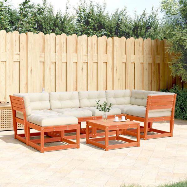 vidaXL 6-tlg. Garten-Sofagarnitur mit Kissen Wachsbraun Kiefernholz