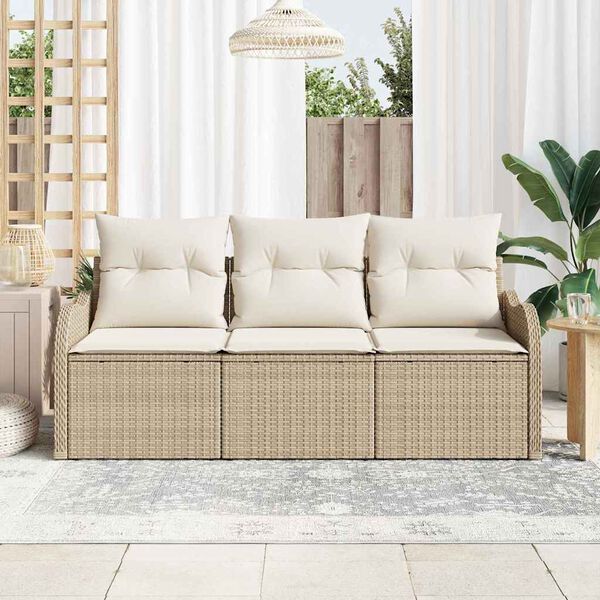 vidaXL Gartensofa-set mit Kissen 3 pcs Beige Poly-Rattan