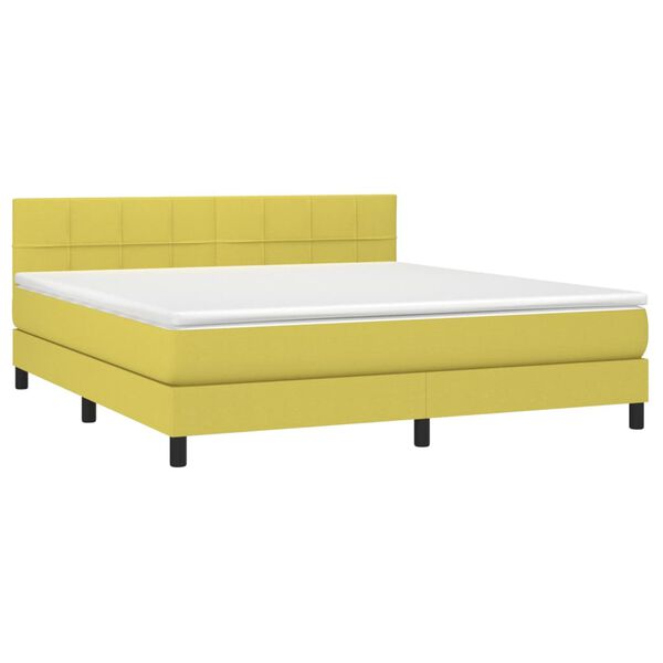 vidaXL Boxspringbett mit Matratze & LED Gr&uuml;n 180x200 cm Stoff