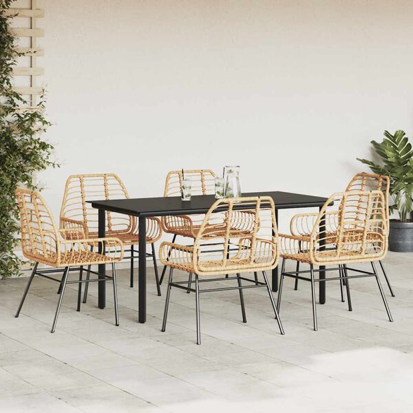 vidaXL 7-teiliges Garten-Esszimmerset Braunes Polyrattanglas