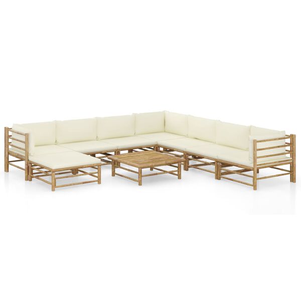 vidaXL 9-tlg. Garten-Lounge-Set mit Cremewei&szlig;en Kissen Bambus
