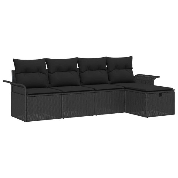 vidaXL Gartensofa-set mit Kissen 5 pcs Schwarz Poly-Rattan