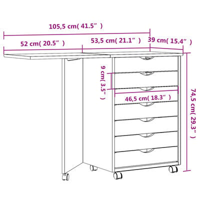 vidaXL Rollschrank mit Schreibtisch MOSS Weiß Massivholz Kiefer