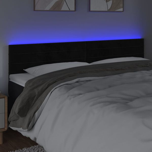 vidaXL LED Kopfteil Schwarz 160x5x78/88 cm Samt