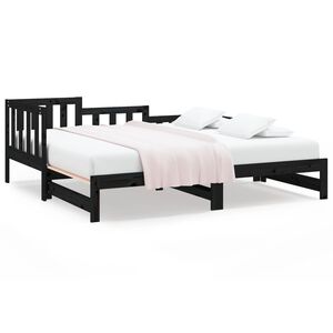 vidaXL Tagesbett Ausziehbar Schwarz 2x(90x190) cm Massivholz Kiefer