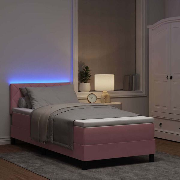 vidaXL LED Boxspringbett mit Matratze mit LED Rosa 90 x 200 cm Samt