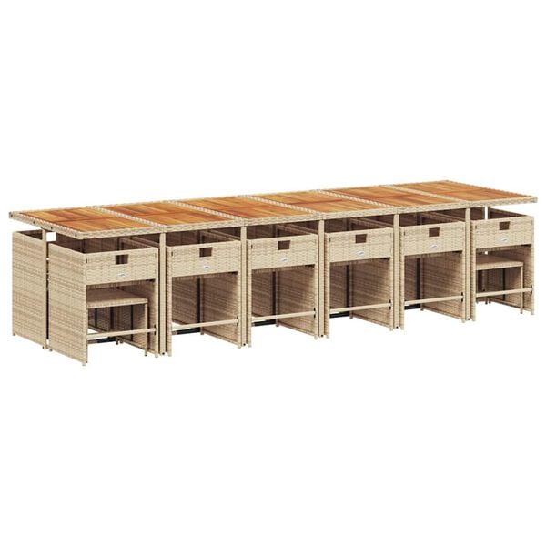 vidaXL 17-tlg. Garten-Essgruppe mit Kissen Beige Poly Rattan