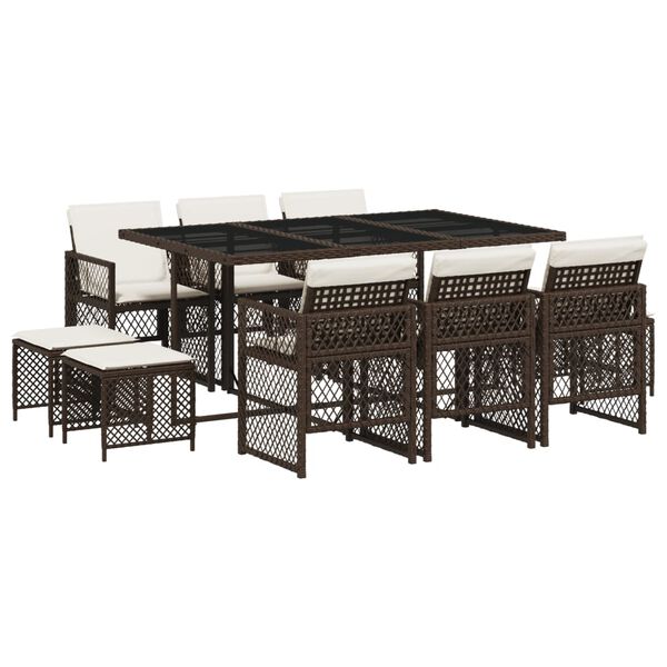 vidaXL 11-tlg. Garten-Essgruppe mit Kissen Braun Poly Rattan