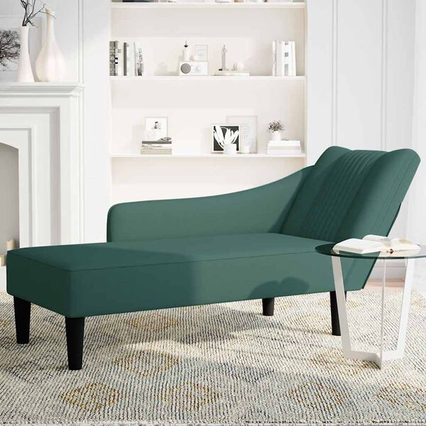 vidaXL Chaiselongue mit Rechter Armlehne Dunkelgr&uuml;n Samt