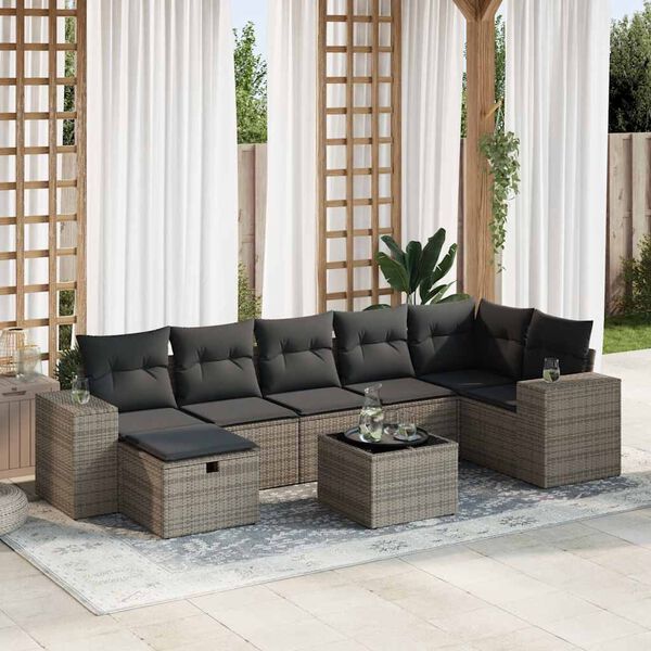 vidaXL 7-tlg. Garten-Sofagarnitur mit Kissen Grau Poly Rattan