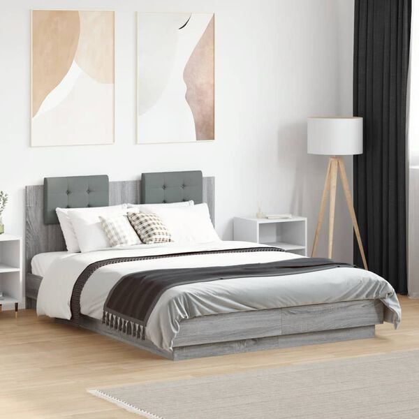 vidaXL Bettgestell mit Kopfteil Grau Sonoma 120x190 cm Holzwerkstoff