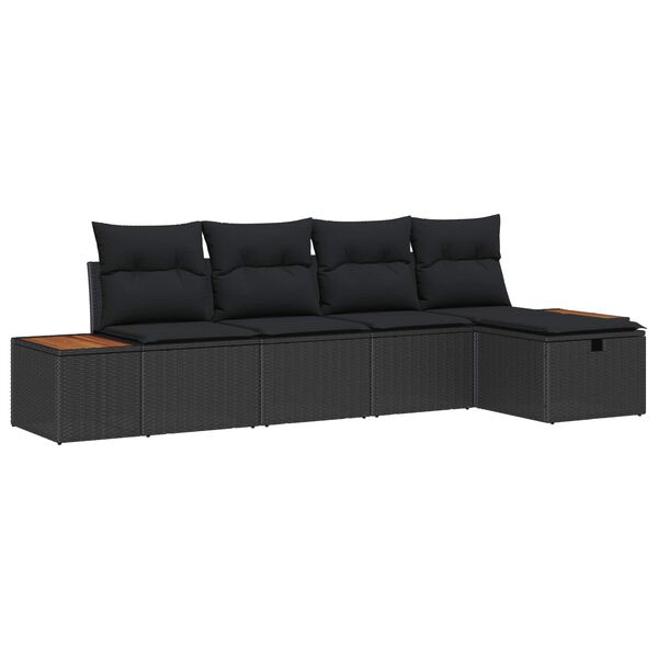vidaXL Garten-Sofa-Set mit Kissen 5 pcs Schwarz Poly Rattan