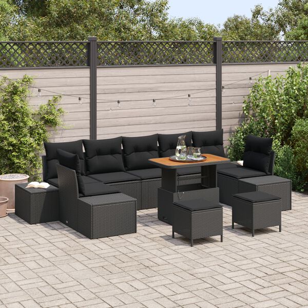 vidaXL Gartensofa-set mit Kissen 10 pcs Schwarz Poly Rattan