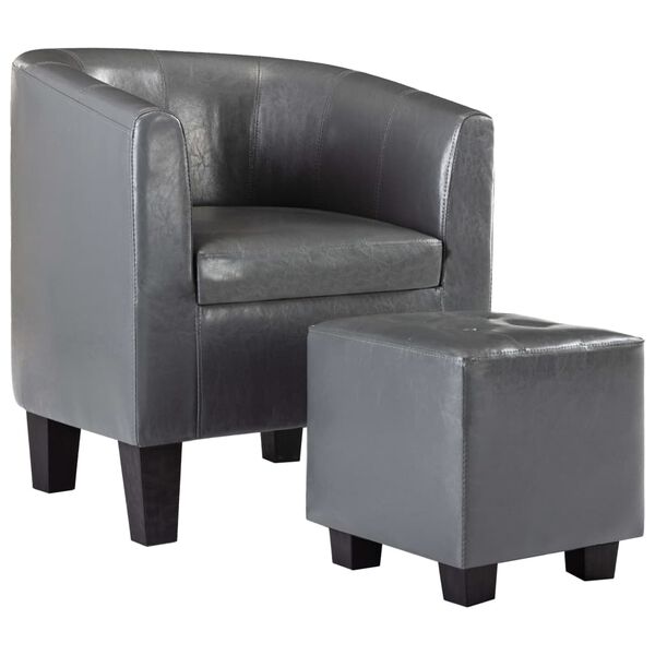 vidaXL Sessel mit Fu&szlig;hocker Grau Kunstleder