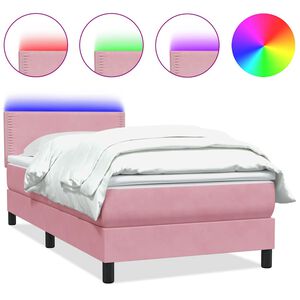 vidaXL Boxspringbett mit Matratze & LED Rosa 120x210 cm Samt