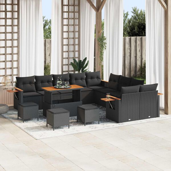 vidaXL Gartensofa-set mit Kissen 18 pcs Schwarz Poly-Rattan