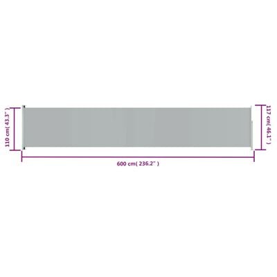 vidaXL Seitenmarkise Ausziehbar 117x600 cm Grau