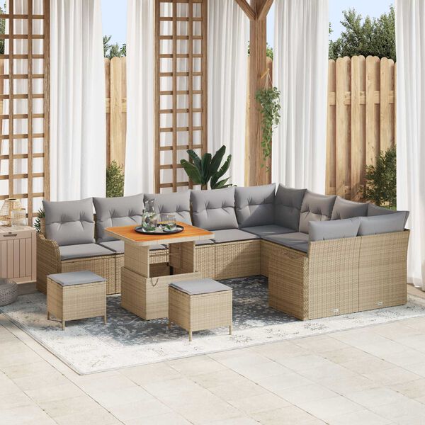 vidaXL Garten-Sofa-Set mit Kissen mit Kissen 12 pcs Beige und Hellgrau
