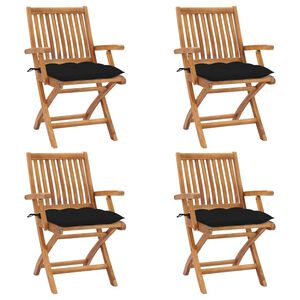 vidaXL Klappbare Gartenst&uuml;hle mit Kissen 4 Stk. Massivholz Teak