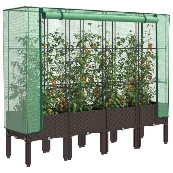vidaXL Hochbeet mit Gew&auml;chshaus-Aufsatz Rattan-Optik 160x40x140 cm