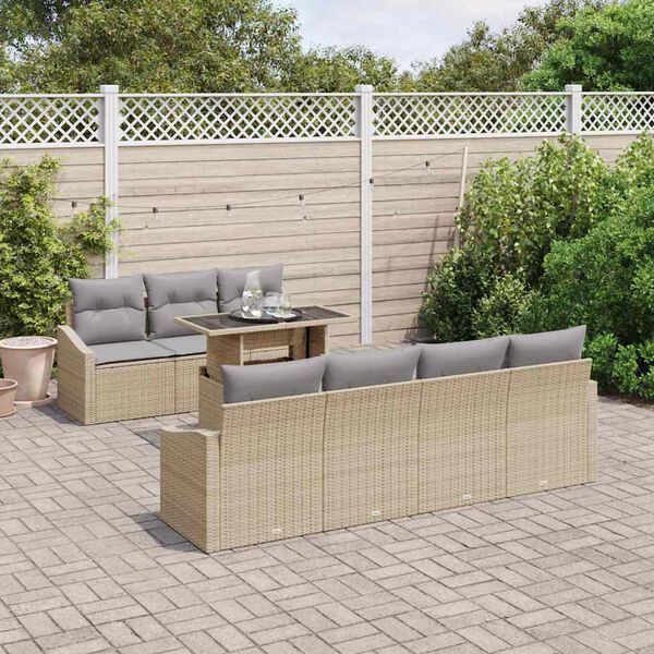 vidaXL Garten-Sofa-Set mit Kissen mit Speicher 8 pcs Beige Poly-Rattan