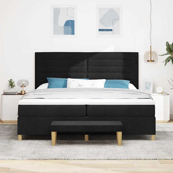 vidaXL Boxspringbett mit Matratze Schwarz 200 x 200 cm Stoff