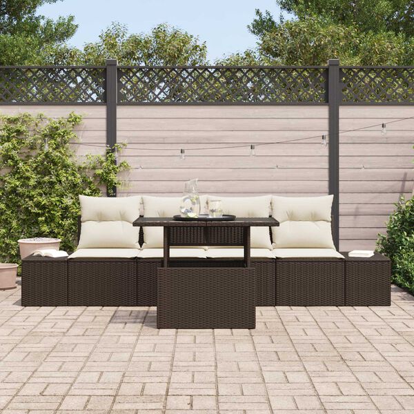 vidaXL Garten-Sofa-Set mit Kissen mit Speicher 5 pcs Braun und Creme