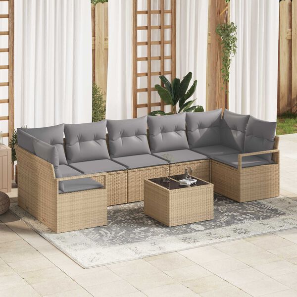 vidaXL Garten-Sofa-Set mit Kissen mit Speicher 8 pcs Beige und Grau