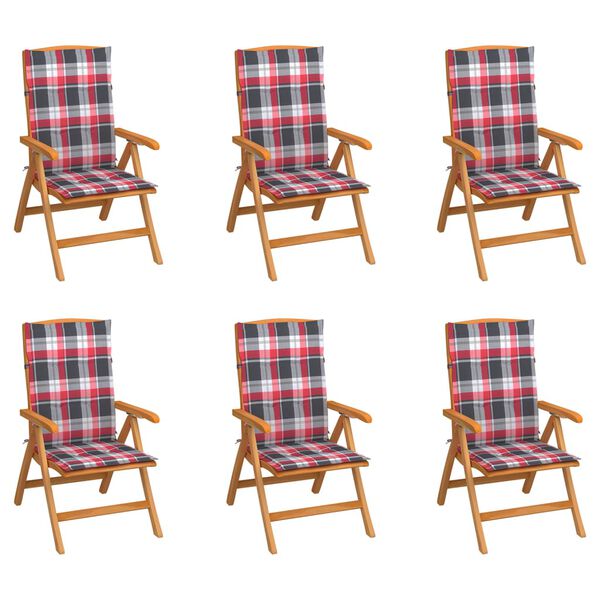 vidaXL Verstellbare Gartenst&uuml;hle mit Auflagen 6 Stk. Massivholz Teak