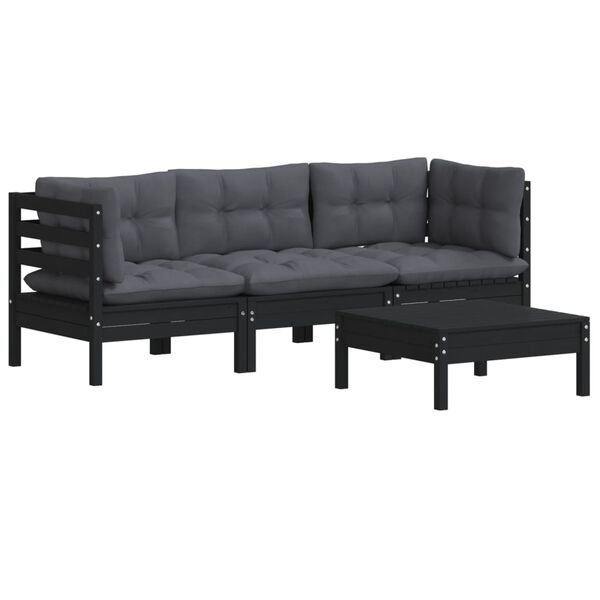 vidaXL 4-tlg. Garten-Lounge-Set mit Anthrazit Kissen Kiefernholz