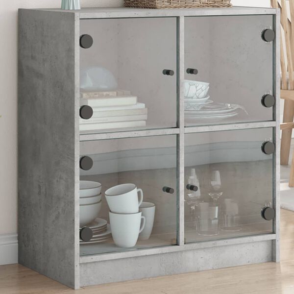 vidaXL Beistellschrank mit Glast&uuml;ren Betongrau 68x37x75,5 cm