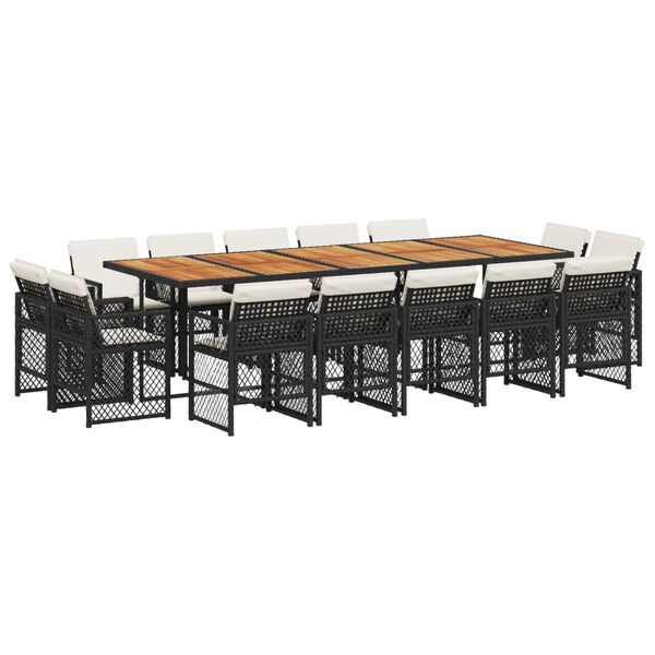 vidaXL 15-tlg. Garten-Essgruppe mit Kissen Schwarz Poly Rattan