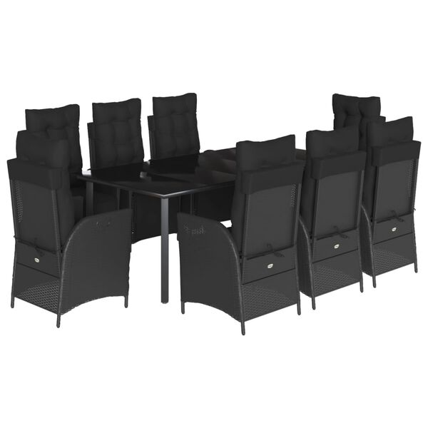 vidaXL 9-tlg. Garten-Essgruppe mit Kissen Schwarz Poly Rattan