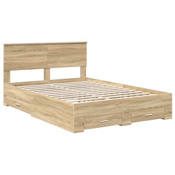 vidaXL Bettrahmen mit Kopfteil Sonoma-Eiche 135 x 190 cm Holzwerkstoff