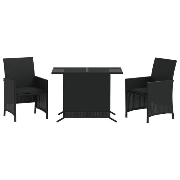 vidaXL 3-tlg. Bistro-Set mit Kissen Schwarz Poly Rattan