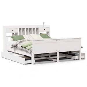 vidaXL Massivholzbett mit Regal ohne Matratze Wei&szlig; 180x200 cm Kiefer