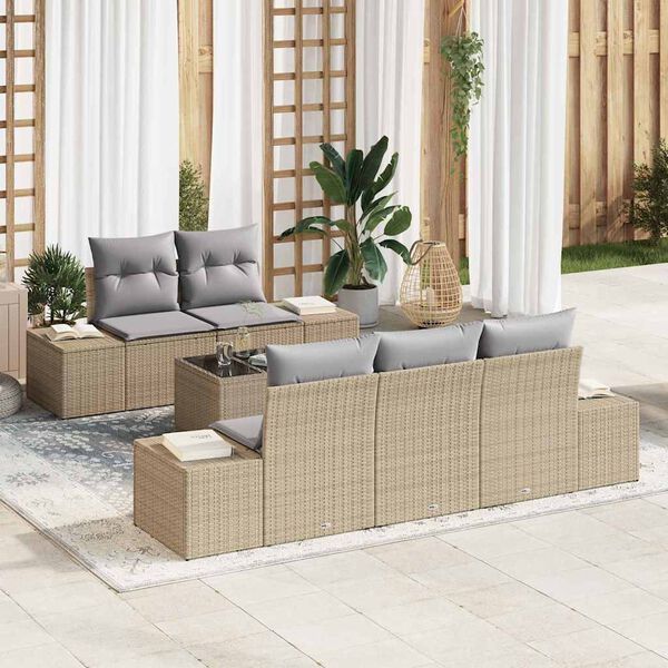 vidaXL Sofa Set mit Kissen Beige Poly Rattan