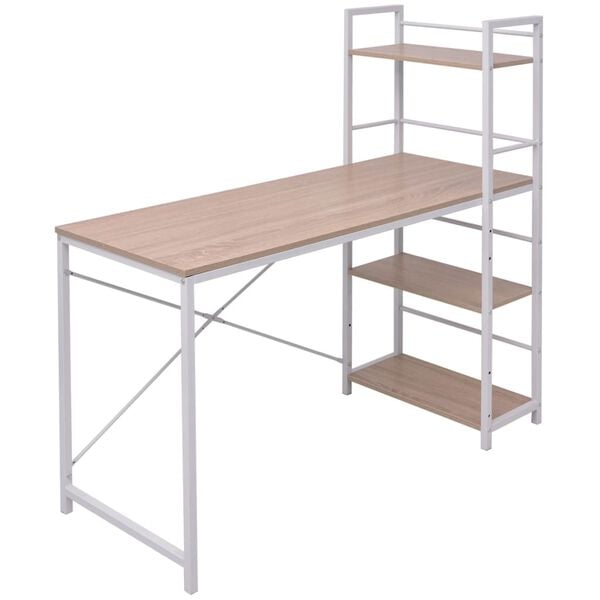 vidaXL Schreibtisch mit B&uuml;cherregal mit 4 B&ouml;den Eiche