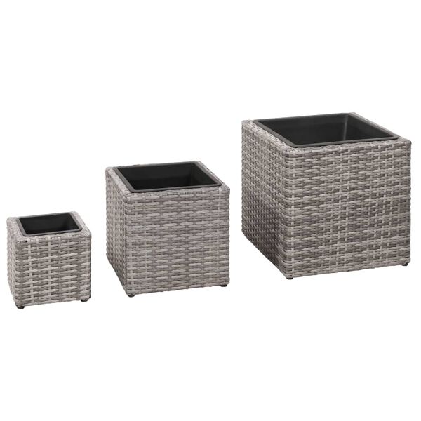 vidaXL Garten-Hochbeete 3-tlg. Poly Rattan Grau