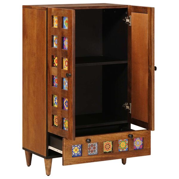 vidaXL Highboard mit T&uuml;r Walnuss 60 x 33,5 x 100 cm Massivholz Mango