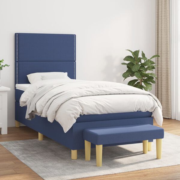 vidaXL Boxspringbett mit Matratze Blau 100x200 cm Stoff