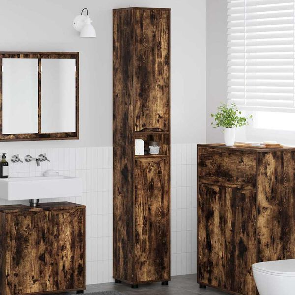 vidaXL Badezimmerschrank mit T&uuml;r Ger&auml;ucherte Eiche 30,5 x 30 x 195 cm