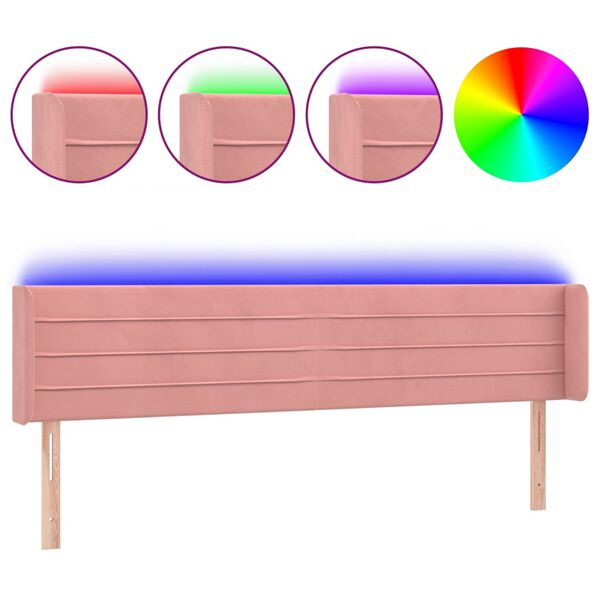 vidaXL LED Kopfteil Rosa 183x16x78/88 cm Samt