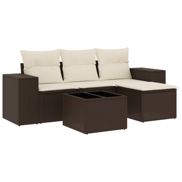 vidaXL 5-tlg. Garten-Sofagarnitur mit Kissen Braun Poly Rattan